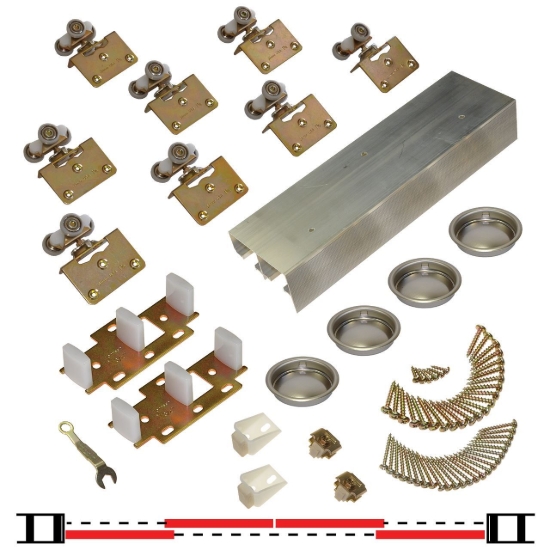 Picture of 134F 4-Door Side Mount Ball Bearing Hardware Set, 96" 8/0 [2438mm] Track Length