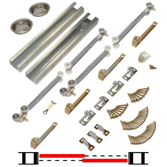 Picture of 100482SC 100SDSC 2-Door Soft Operating Sliding Bypass Hardware Set, 48" 4/0 [1219mm] x 2 Track Length