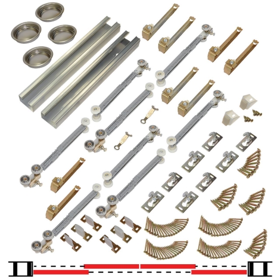 Picture of 100964SC 100SDSC 4-Door Soft Operating Sliding Bypass Hardware Set, 96" 8/0 [2438mm] x 2 Track Length