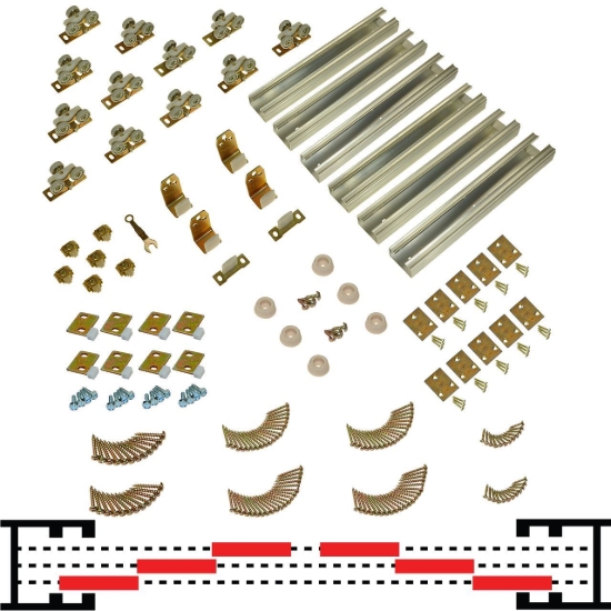 Picture of 10MC1203 100MC 30" (2-1/4") x 6-Door Tri-Pass Pocket Door Hardware Set