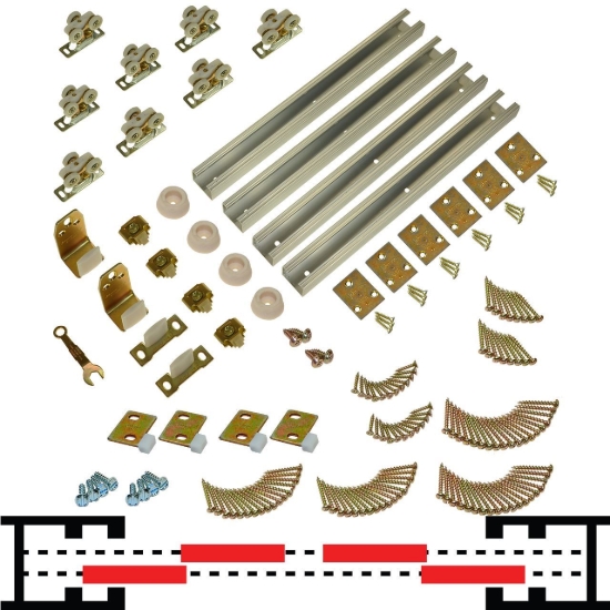 Picture of 11BC1443 111BC 48" (2-1/4") x 4-Door Bypass Pocket Door Hardware Set
