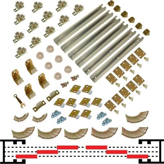 Picture of 11MC1201 111MC 30" (1-3/8") x 6-Door Tri-Pass Pocket Door Hardware Set