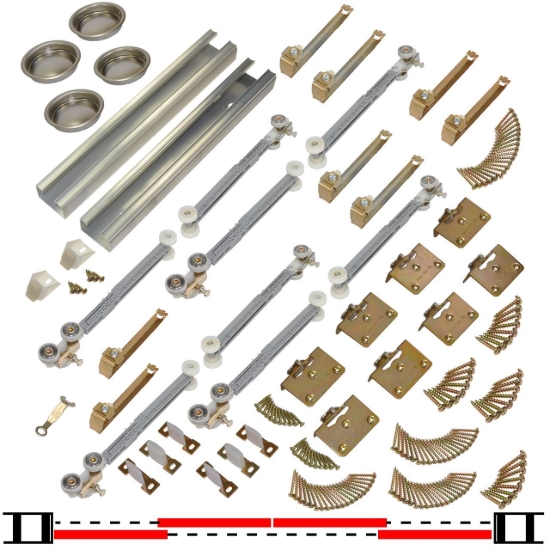 Picture of 10S96438 100SMSC 4-Door Soft Operating Side Mount Sliding Bypass Hardware Set, 1-3/8" [35mm] Door, 96" 8/0 [2438mm] x 2 Track Length