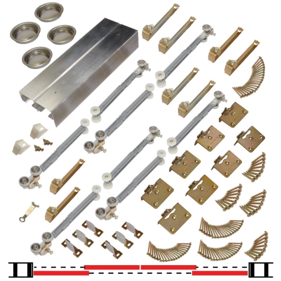 Picture of 138S964S 138FSMSC 4-Door Side Mount Soft Operating Hardware Set, 96" 8/0 [2438mm] Track Length