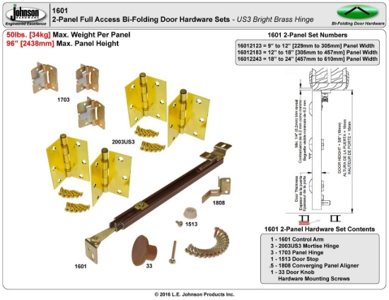 Picture of 16012183 1601HD 2-Panel US3 Mortise Hinge Hardware Set, 12" [305mm] to 18" [457mm] Panel