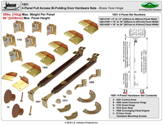 Picture of 1601424P 1601 4-Panel Brown Non-Mortise Hinge Hardware Set, 18" [457mm] to 24" [610mm] Panel