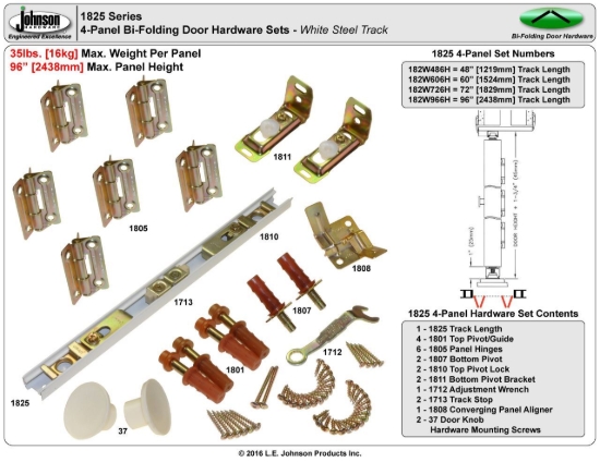 Picture of 182W486H 1825 4-Panel Hardware Set, 48" 4/0 [1219mm] White Track Length