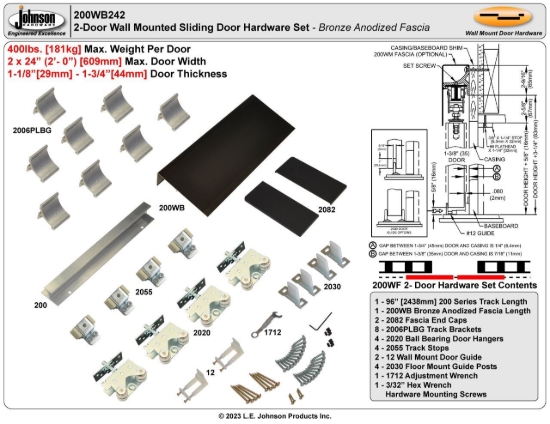 Picture of 200WB242 200WF 24" 2-Door Hardware Set, Bronze Fascia