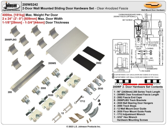 Picture of 200WS242 200WF 24" 2-Door Hardware Set, Clear Satin Fascia