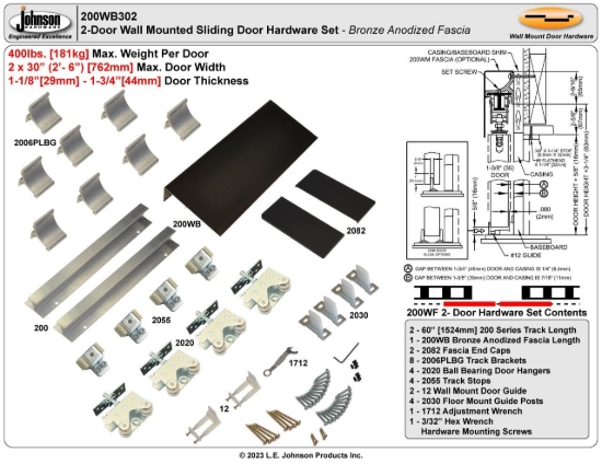 Picture of 200WB302 200WF 30" 2-Door Hardware Set, Bronze Fascia
