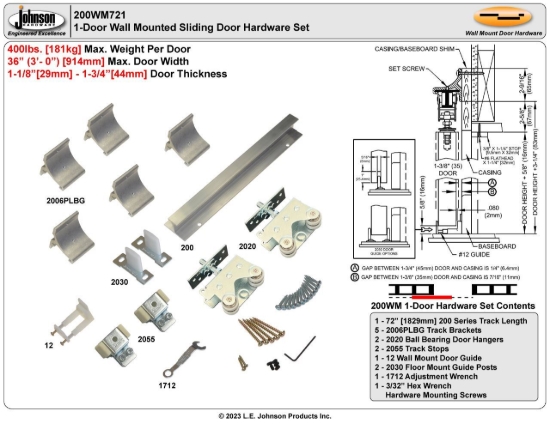 Picture of 200WM721 72" WM SINGLE DOOR SET