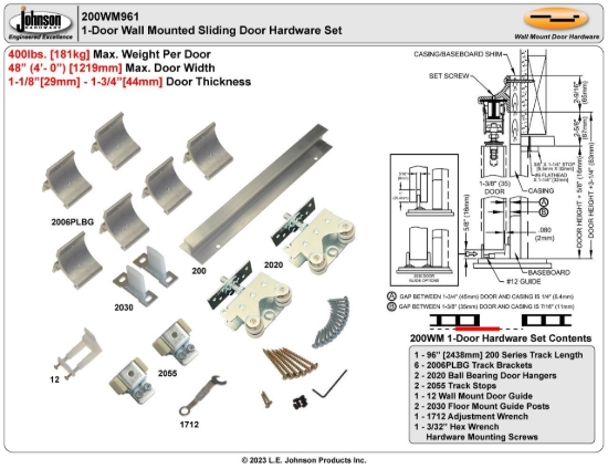Picture of 200WM961 96" WM SINGLE DOOR SET