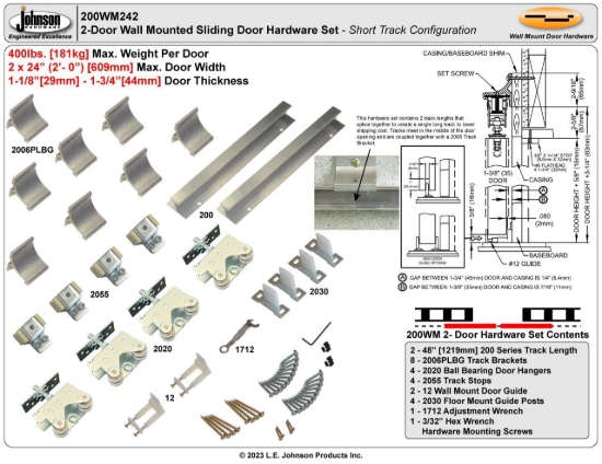 Picture of 200WM242 200WM 24" 2-Door Hardware Set, 48" 4/0 [1219mm] x 2 Track
