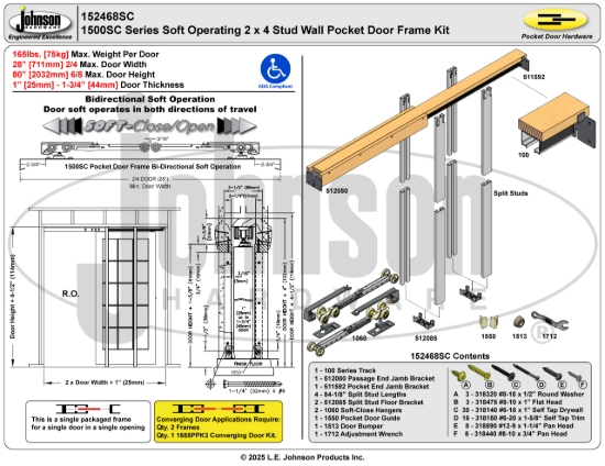 Picture of 152468SC 1500SC Series 28" x 80" Soft-Close Pocket Door Frame