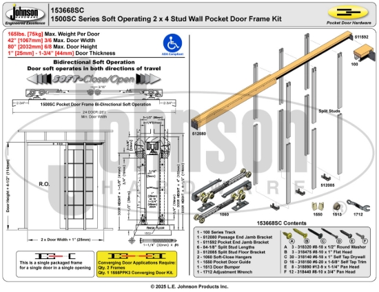 Picture of 153668SC 1500SC Series 42" x 80" Soft-Close Pocket Door Frame